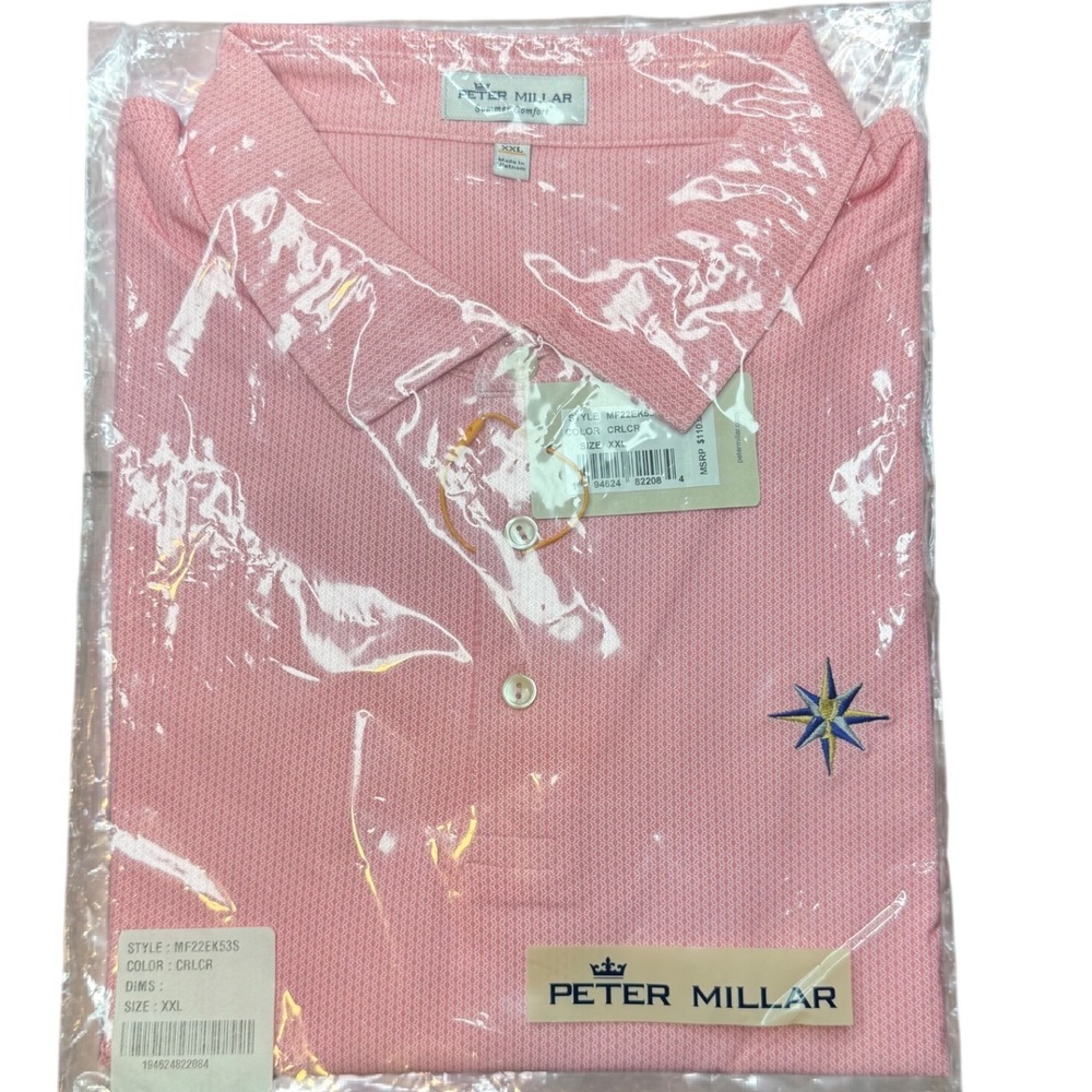 Peter Millar Summer Comfort Polo XXL Coral Pink Jones Cup Sea Island Logo NWT